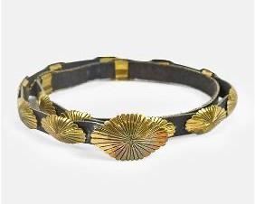 ORVILLE TSINNIE Native American Leather Brass Concho Belt Signed