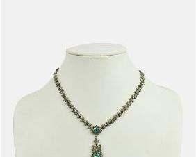VINTAGE SILVER Rhinestone and Glass Necklace