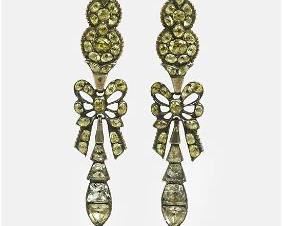 Antique French Dangle Silver Black Dot Paste Earrings Pierced Conversion