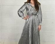 VINTAGE Silver Pleated Wide Leg Jumpsuit Size 2