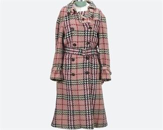 BURBERRY LONDON Wool Pink Plaid Trench Coat 