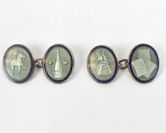 KJD Vintage French Sterling Silver Guilloche Enamel Cufflinks