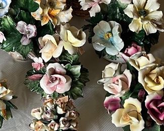Vintage Capodimonte S. Riovela Porcelain Flower Bouquets Several Large, Medium and Small.