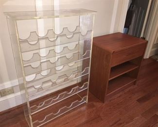 Lucite Wine rack, Teak nightstane