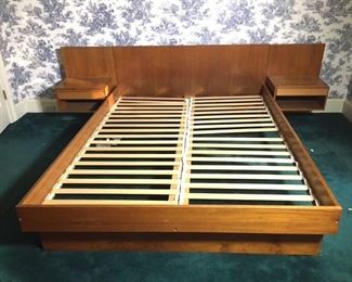 Danish Queen Teak bed frame w/ built-in night stands