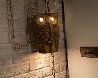 Mid Century Owl Swag Lamp