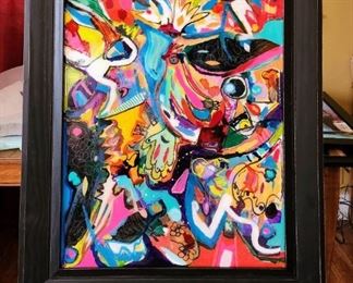 Original art by Picardo                                                            Collage 24”H x 18”W framed
Mixed media, oil, glaze
Canvas with wood frame
