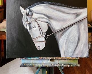 Original art by Picardo                                                               Horse Monochrome 30”H x 24”W 
Mixed media, acrylic, oil
Canvas
