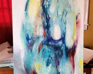 Original art by Picardo                                                        Seascape Abstract 48”H x 24”W 
Mixed media, acrylic, oil, chalk
Gallery wrapped canvas
