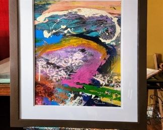 Original art by Picardo                                                         Abstract 24”H x 18”W 
Mixed media
Watercolor paper, matted, glass, framed
