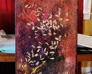 Original art by Marsha Lucas                                        
Sunflower Burst 25”H x 15”W 
Mixed media, acrylic, dried floral
Gallery wrapped canvas
