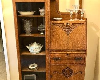 Antique tiger oak secretary and bookcase