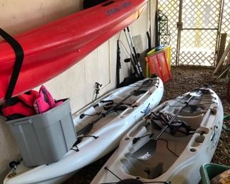 Bottom Level/Garage
One Red Ocean Sidekick kayak, two white Hobie kayaks