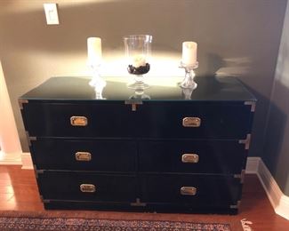 Main Level
1960-1970's 
Vintage Black Lacquer Campaign chest with original brass pulls, 6 drawers 