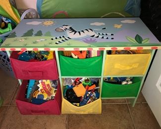 Painted toy box cubby with pull out drawers