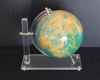 Mid Century Globe on Lucite and Brass Stand