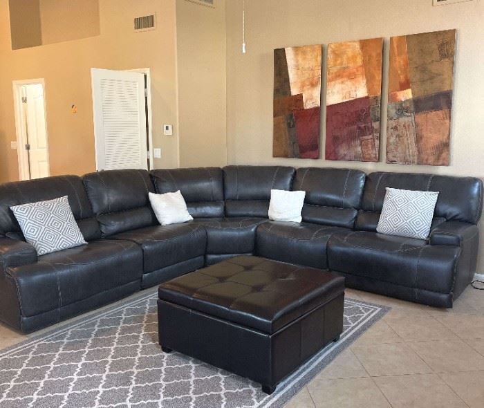 Beautiful Charcoal Leather Reclining Sectional