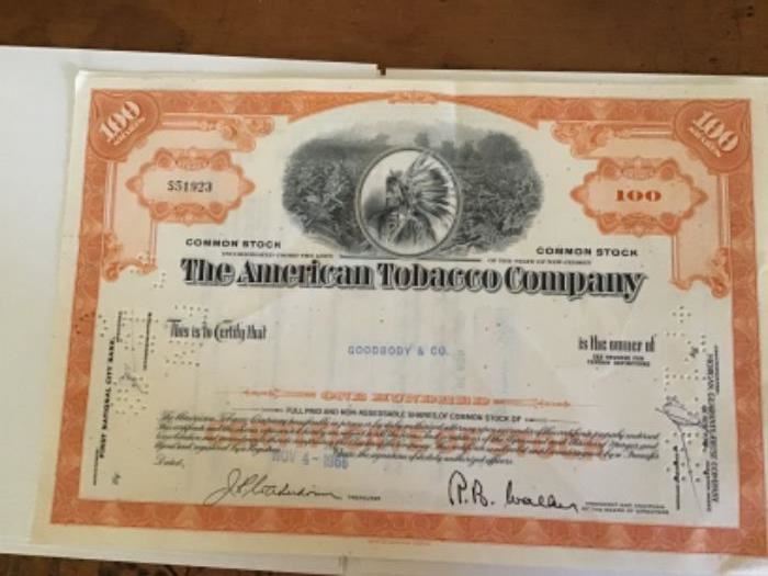 American tobacco stock certificates