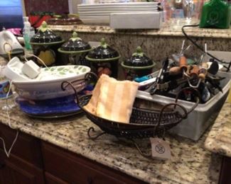 Canisters, dishes, baskets and serving pieces.