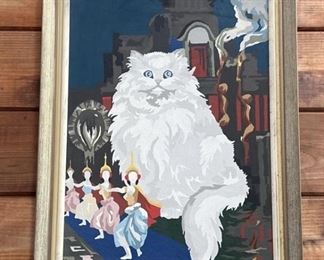 Oil on Board of Cat and CanCan Dancers