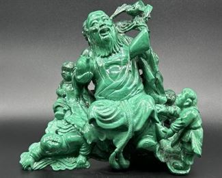 Carved Malachite Chinese God Shoulau is 4.07lbs