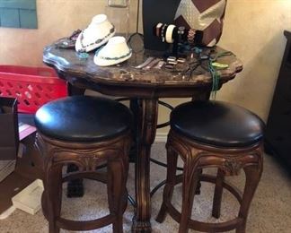 marble top table and and 2 stools