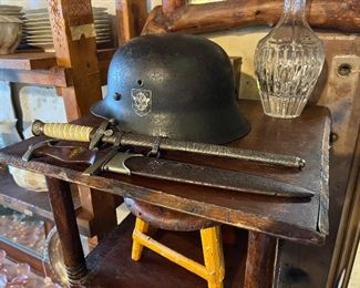 World War II German helmet. WW2 German SA Dagger. WWII German Army dagger. 