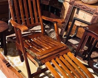 Lounge in First Class in this gorgeous teak deck chair from the SS New Amsterdam. Labeled with brass plaques “1st Class Only” and “S.S New Amsterdam.” the midcentury lounger is in beautiful condition. The SS New Amsterdam, regarded as one of the most beautiful ships ever built, was considered the most modern and contemporary ship of her day and became the Dutch “Ship of State.” She was in service from 1938 to 1973, and served in WWII as troop transport. 