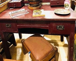 Stickley Mission Desk and Oak and Leather Ottoman