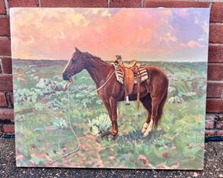 Original painting by western artist, RYGH WESTBY (American, 20th Century). Rygh’s work has also appeared on the cover of Western Horseman six times. For the September 1983 Western Horseman issue included the cover and a feature article by the photo journalist Kurt Markus, documenting the man and the art “A Western Artist of His Own School“. Rygh Westby also illustrated singer Ian Tyson’s book “I Never Sold My Saddle”.

On the November 2000 issue he appeared on the cover of Western Horseman as the subject of a painting by the renowned artist Jame Bama.

Most of the subject’s for Westby’s work are the men he worked with and the same is true of the horses he depicts.

Keywords: Cowboy, Horse, Western Art. 