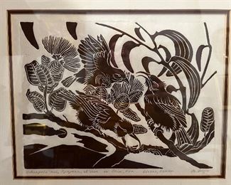 M. Berger Endemic Hawaiian Birds Linoleum Print