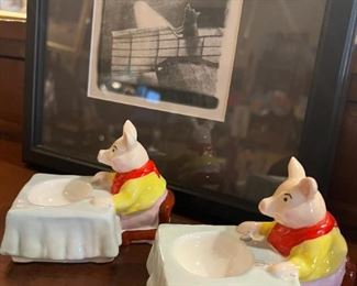 Tiffany Pig Egg Cups & Pig Howling at the Moon Etching