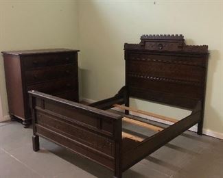 Antique 3/4 bed ( larger than twin but smaller than full size) mahogany with matching antique chest 