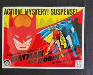 1990 - Batman & Robin Strips Comic #16 Tin Advertising Sign Kitchen Sink 1990 12 x 16" - SIGNED BY BOB KANE - THE CREATOR OF BATMAN - $100.00