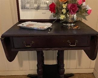Drop leaf console table, signed & numbered Post Office print