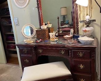 Mahogany vanity dresser & stool