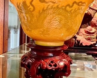 Egg yolk Ming style Dragon bowls-a pair.