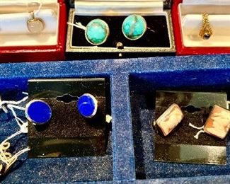 gold and sterling cuff links, lapis, cameo, turquoise, Tiffany & Co.