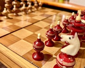 Fun Mexican carved wooden chess set.