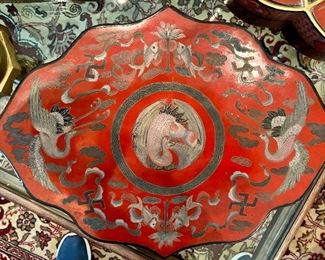 LARGE red lacquer box with beautiful design.