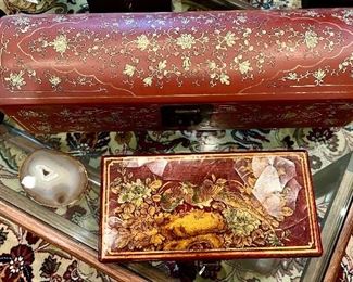 Pig Skin long red box.  Abacus box below.