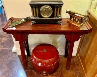 Antique Chinese table, beautiful red coloring.