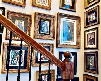 Artwork from floor to ceiling...even in the stairway!  Picasso Matisse here.  Many lithographs, scarce printing.
