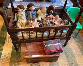 Antique crib, Effanbee dolls, Grace Storey Putnam marked Bi-Lo Baby