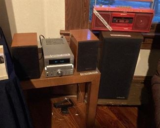 Vintage Sony red cassette player & vintage stereo equipment