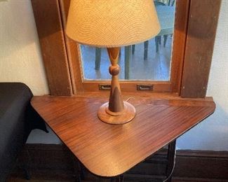 L. F. Dettenborn tri-cornered drop-leaf lamp Table, mid-century lamp