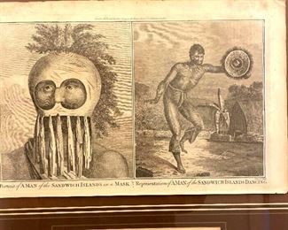 Original Antique Print Man Of the Sandwich Islands In a Mask and Dancing