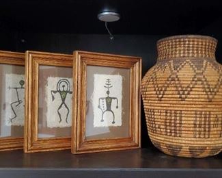 Petroglyph Style Prints and Woven Basket