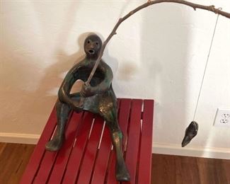 Unique Modern Ceramic Sculpture Man Fishing