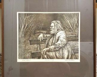 Old Man Artist Proof Etching By Tom Brittain